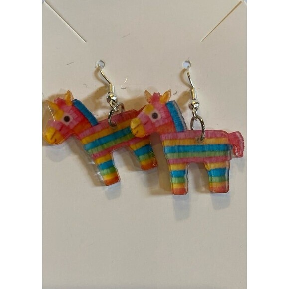 Earrings Mexican Piñata Rainbow Horse Pony Whimsical Dangle Lightweight Fun - Picture 1 of 5